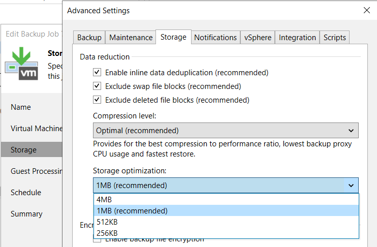 Veeam Storage optimization settings